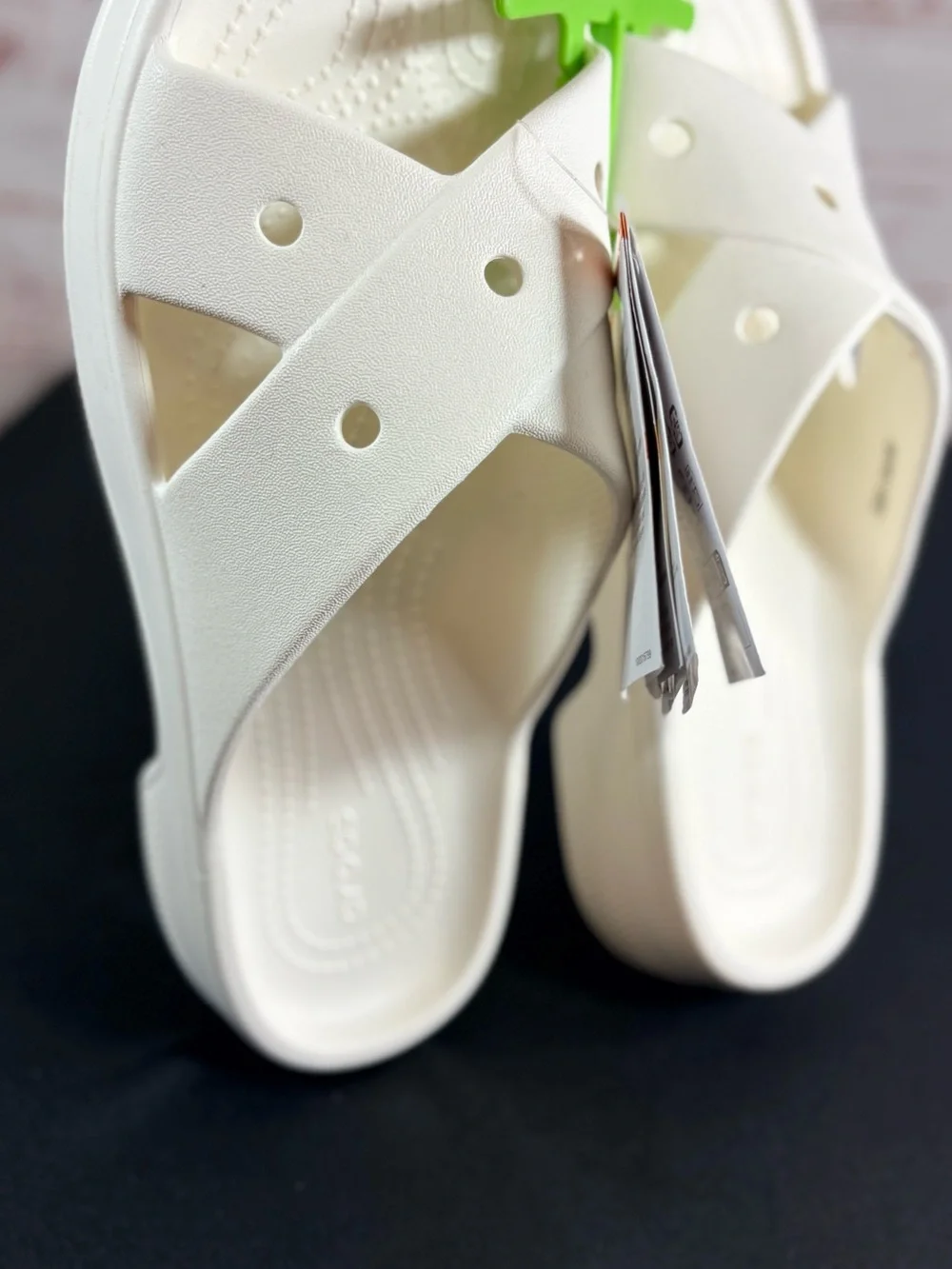 CROCS women White Crisscross Slide Sandals